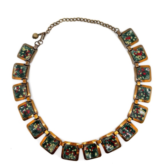 Matisse Renoir Copper and Enamel Square Link Necklace - Picture 3 of 16